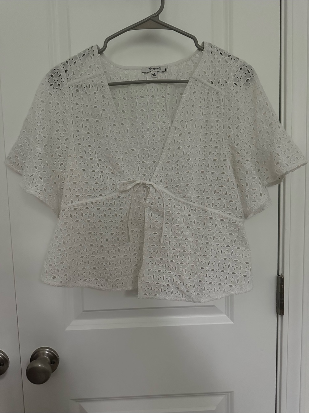 Madewell White Eyelet Tie-Front Blouse
